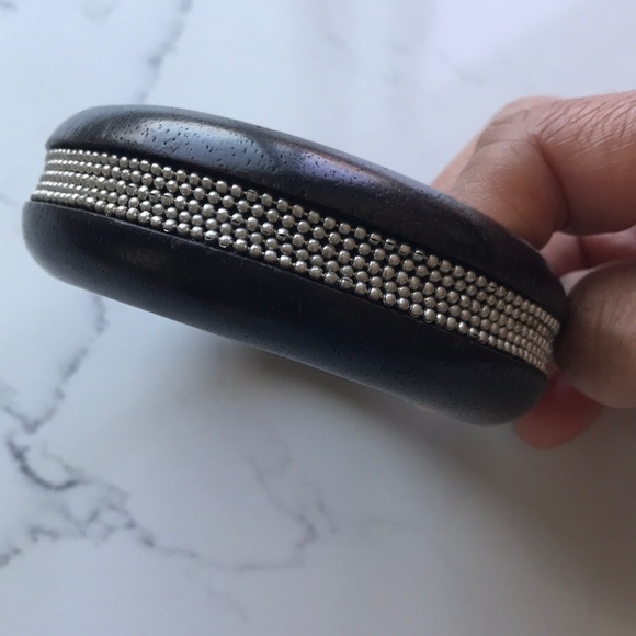 Silver Beaded Wooden Bangle - Picture 1 of 4